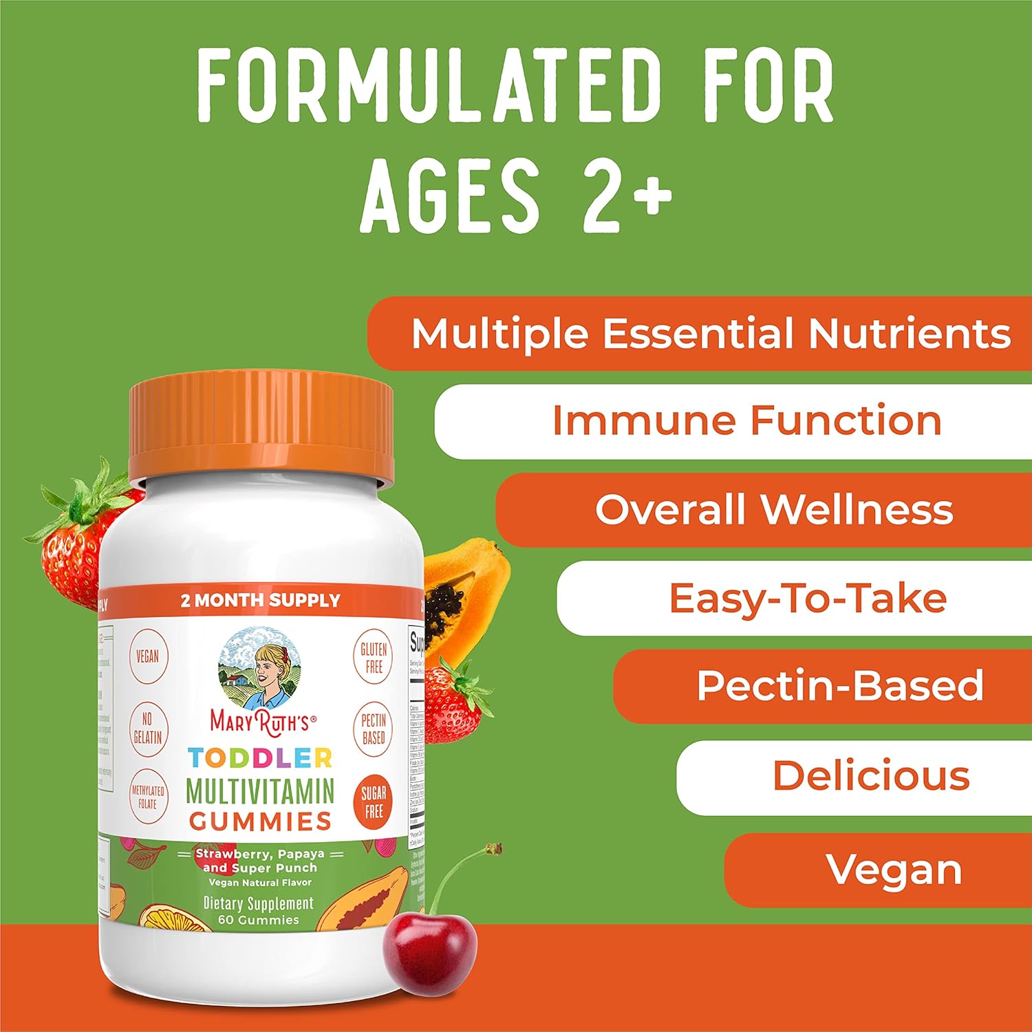 MaryRuth Organics Sugar Free Vitamin Gummies for Kids Age 2 | 2 Month Supply Multivitamin with Vitamin C, D3, Zinc | 1 Gummy Per Day | Toddler Vitamins | Sugar Free | Vegan | Non GMO | 60 Count - Image 3
