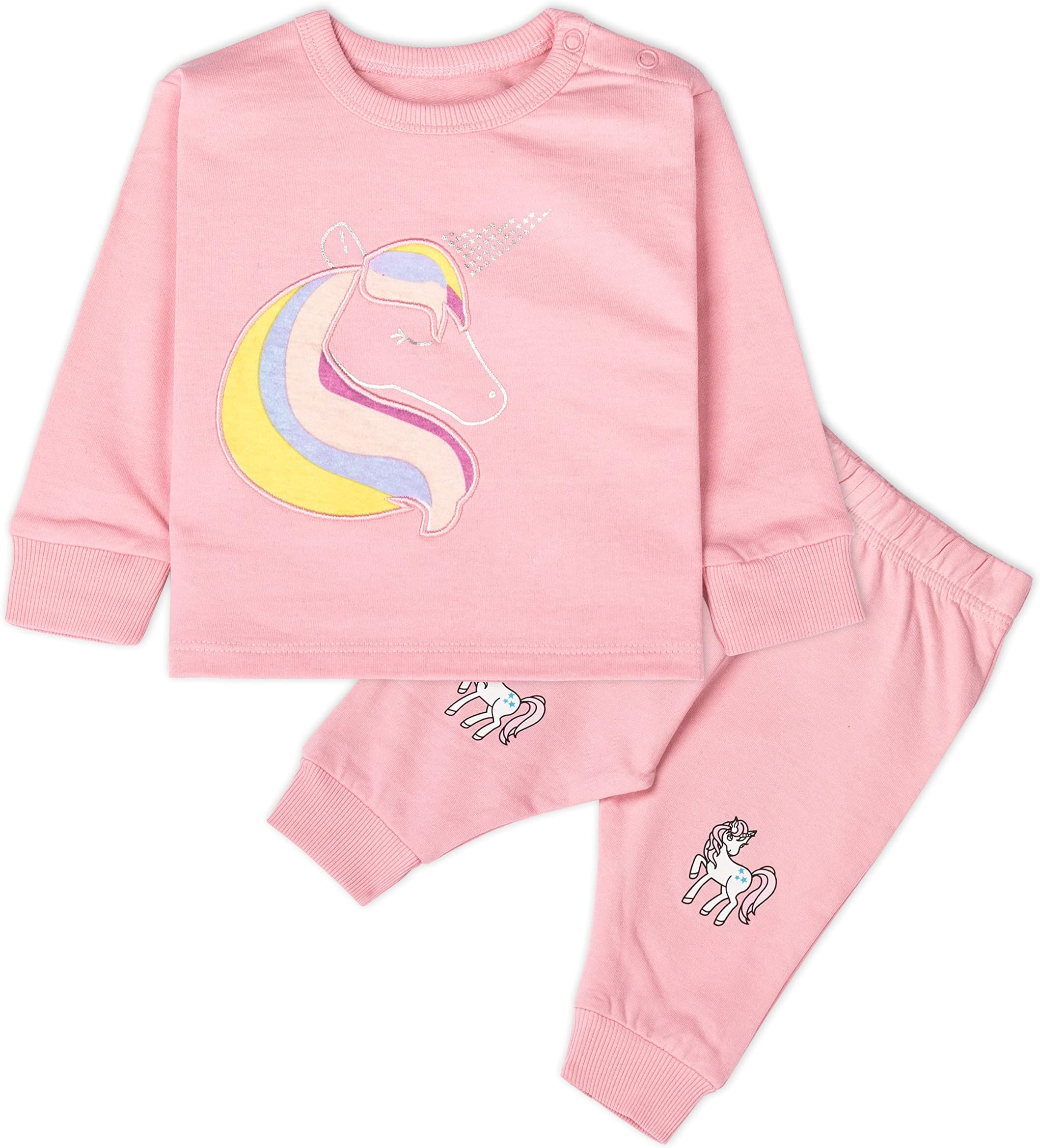 Real Basics Cotton Fleece Clothing Sets for Boys & girls - Unisex Winter Clothing sets Full Sleeve T-shirt & Pant, SILVRHRN, 3 Months-6 Months