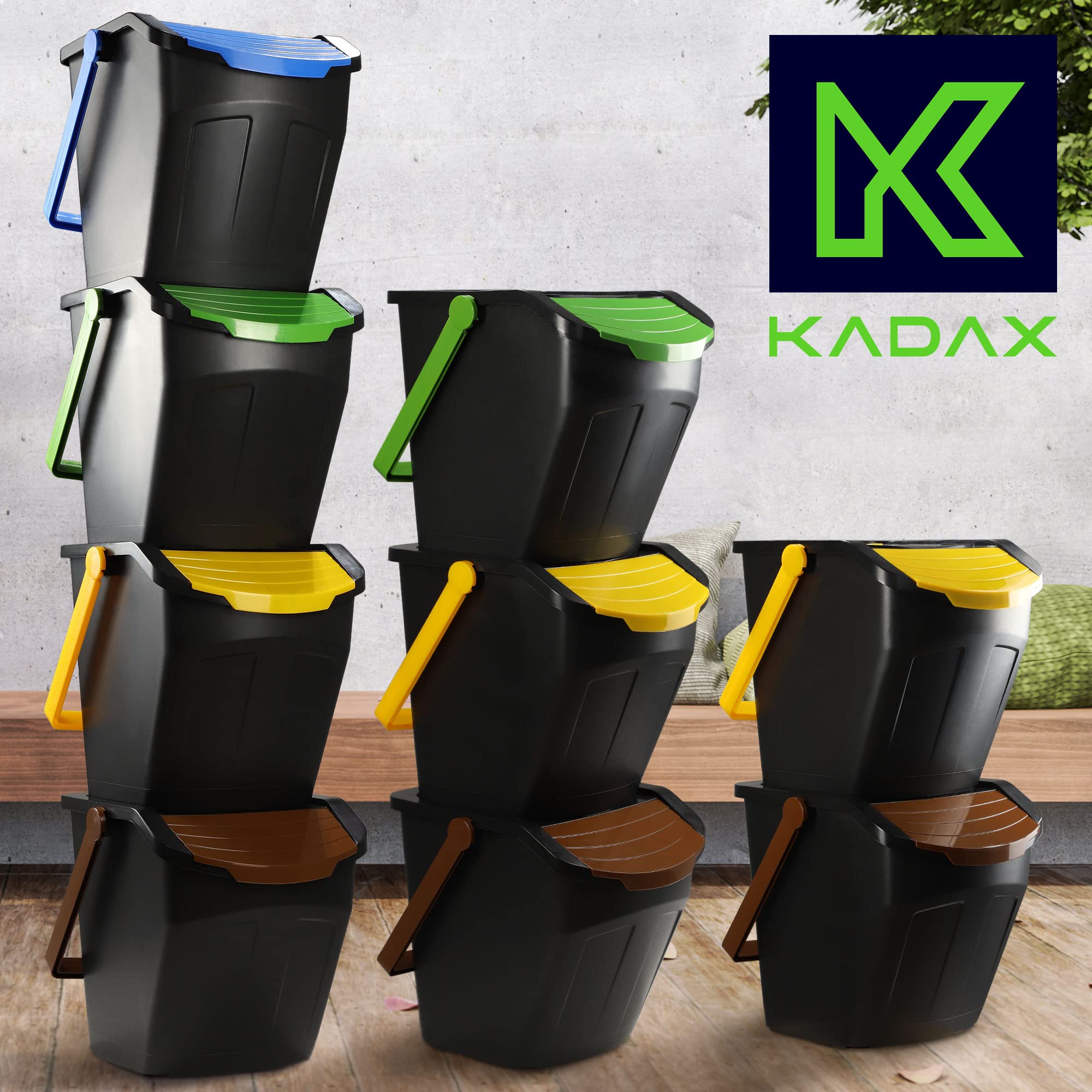 KADAX Lot de 2 Poubelles de Tri Sélectif pour une Gestion Efficace de la Collecte et du Recyclage des Déchets, Système de Séparation des Déchets Empilables (2 x 25L)