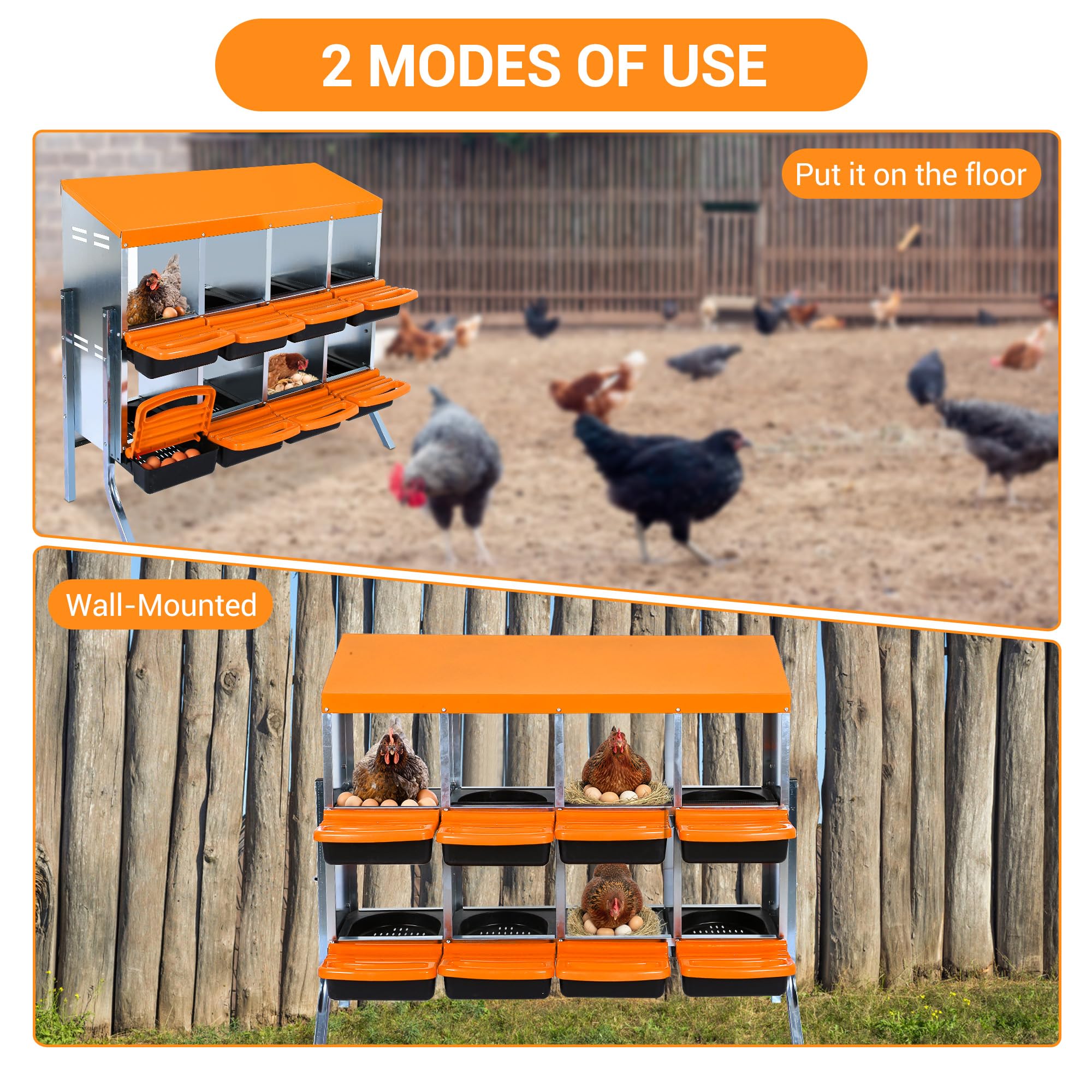 Pondero para gallinas con compartimentos – Nidera gallina de acero galvanizado Techo inclinado resistente al agua Bandeja extraíble – Espacioso espacio para gallinas ponedoras patos diferentes razas