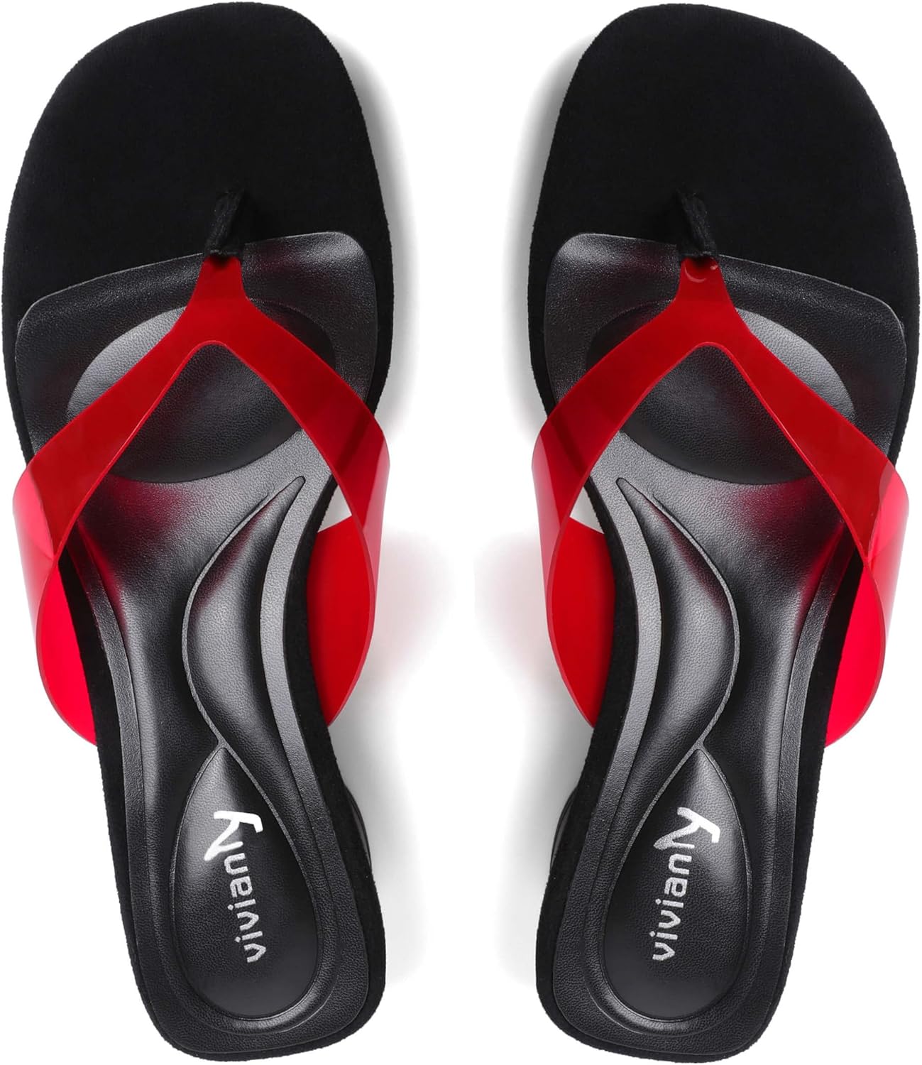 vivianly Women's Suede Low Chunky Block Heel Flip Flops Square Toe Thong Heeled Sandals Casual Slip On Mules for Work Beach Casual Outings