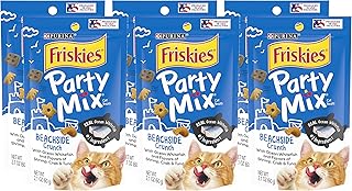 Purina Friskies Party Mix Cat Treats, Beachside Crunch with Ocean Whitefish & Flavors of Shrimp, Crab & Tuna, Cat Treats for Adult Cats, 2.1 OZ Bag (Pack of 6)