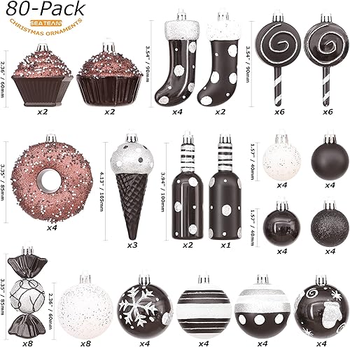 Miniatura 3 de Sea Team - Juego de 80 adornos de esferas de Navidad irrompibles, surtido adornos decorativos colgantes paquete de regalo diseño de árbol de Navidad