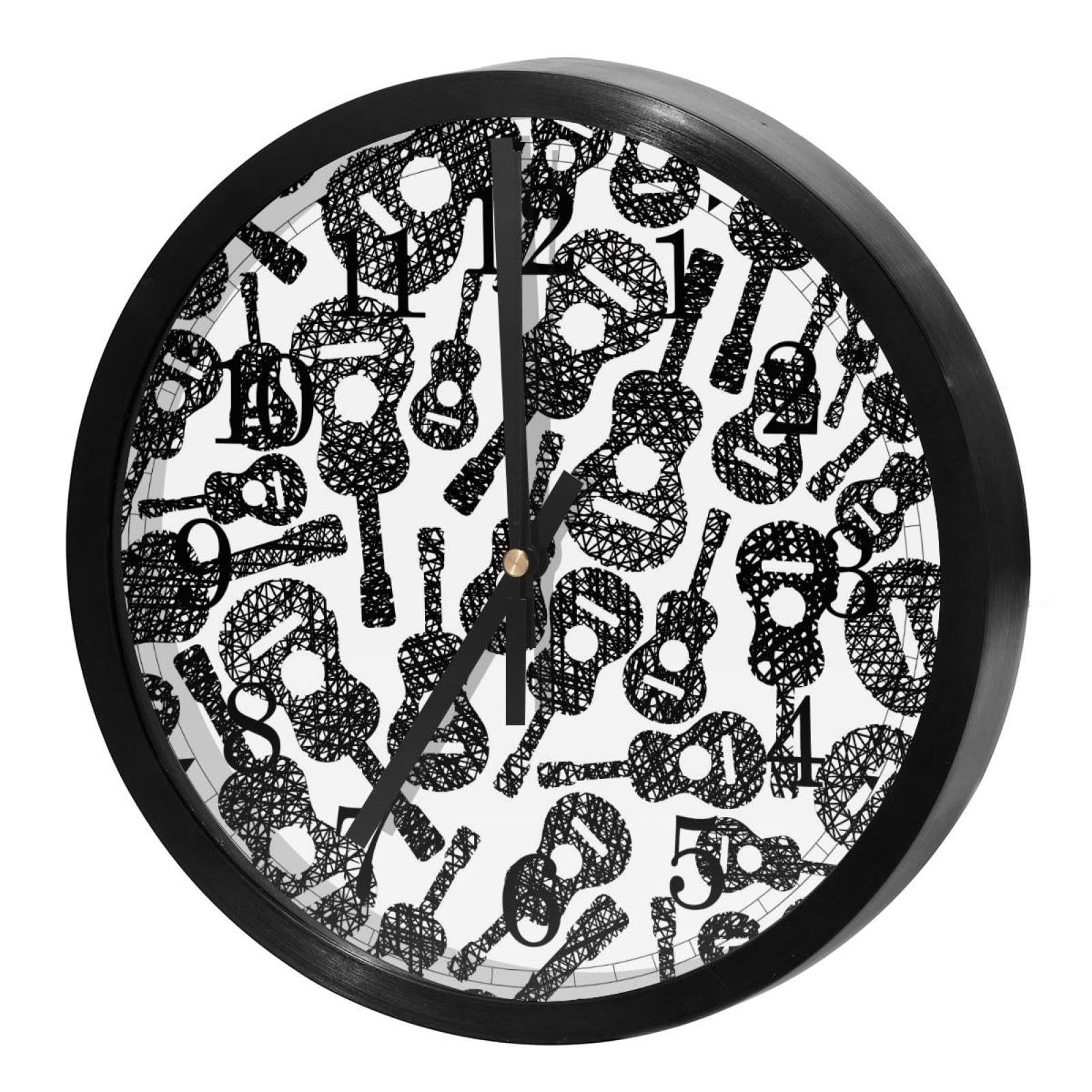 Horloge murale silencieuse à quartz décor guitare sans tic-tac pour un sommeil paisible