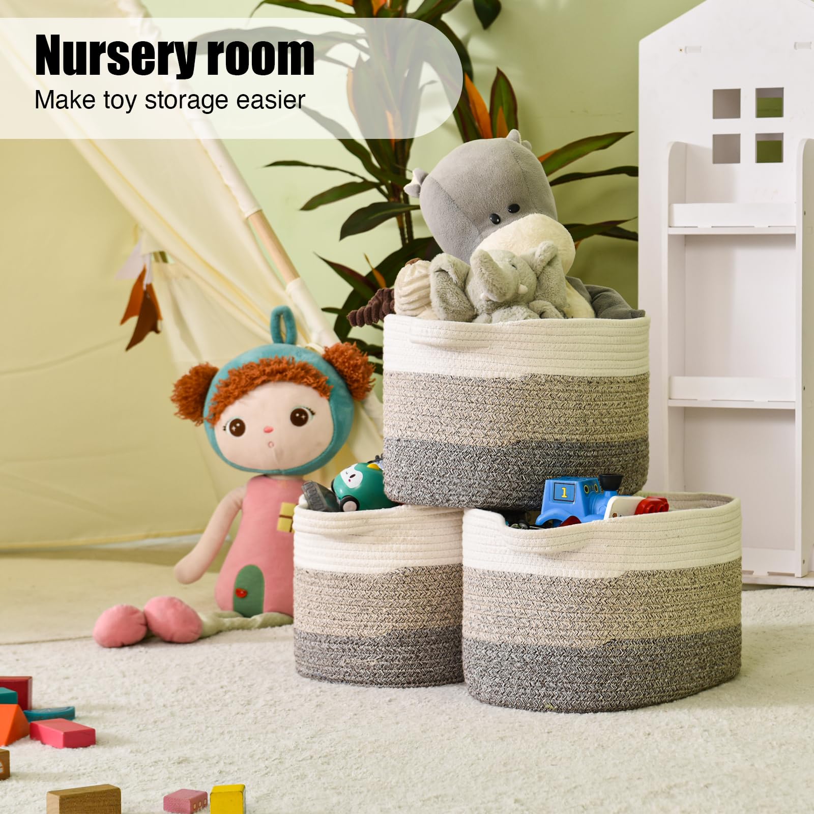 UBBCARE Confezione Da 4 Cesti Portaoggetti Intrecciati In Corda Di Cotone Con Manici, Rettangolari 38x25x23 Cm, Per Giocattoli, Asciugamani, Riviste