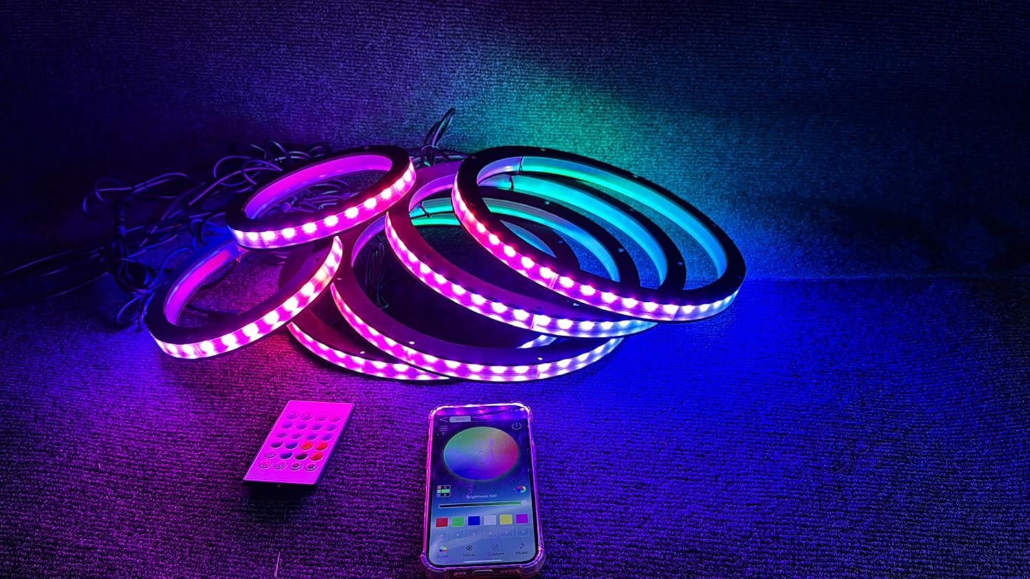 6 PCS 6.5" Dream Color Chasing Flow LED Speaker Rings Set, Bluetooth Remote Control Enabled, Perfect for Sandtoys, Slingshot, Car and Truck Audio Systems