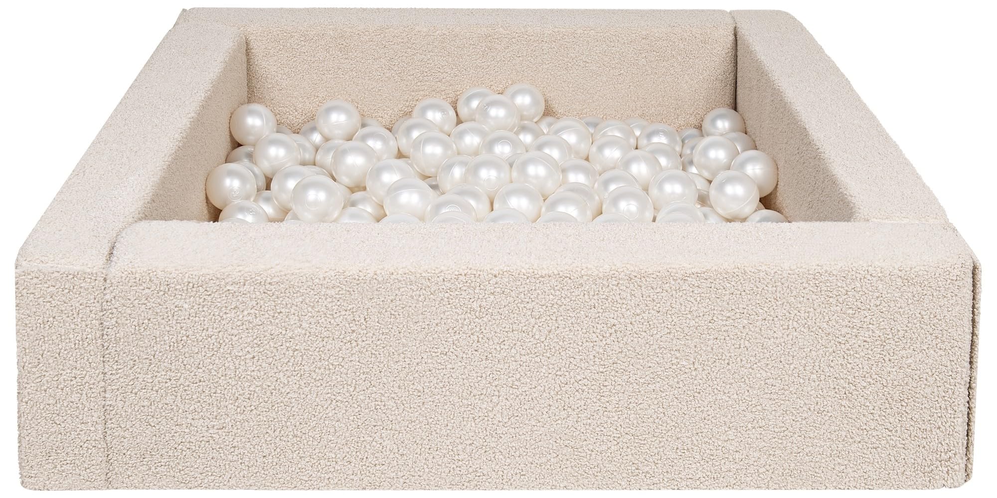 Velinda Piscina con 200 Palline Colorate Quadrata Bouclé 5 Elementi Bambino Gioco (Colore: Bianco Perla)