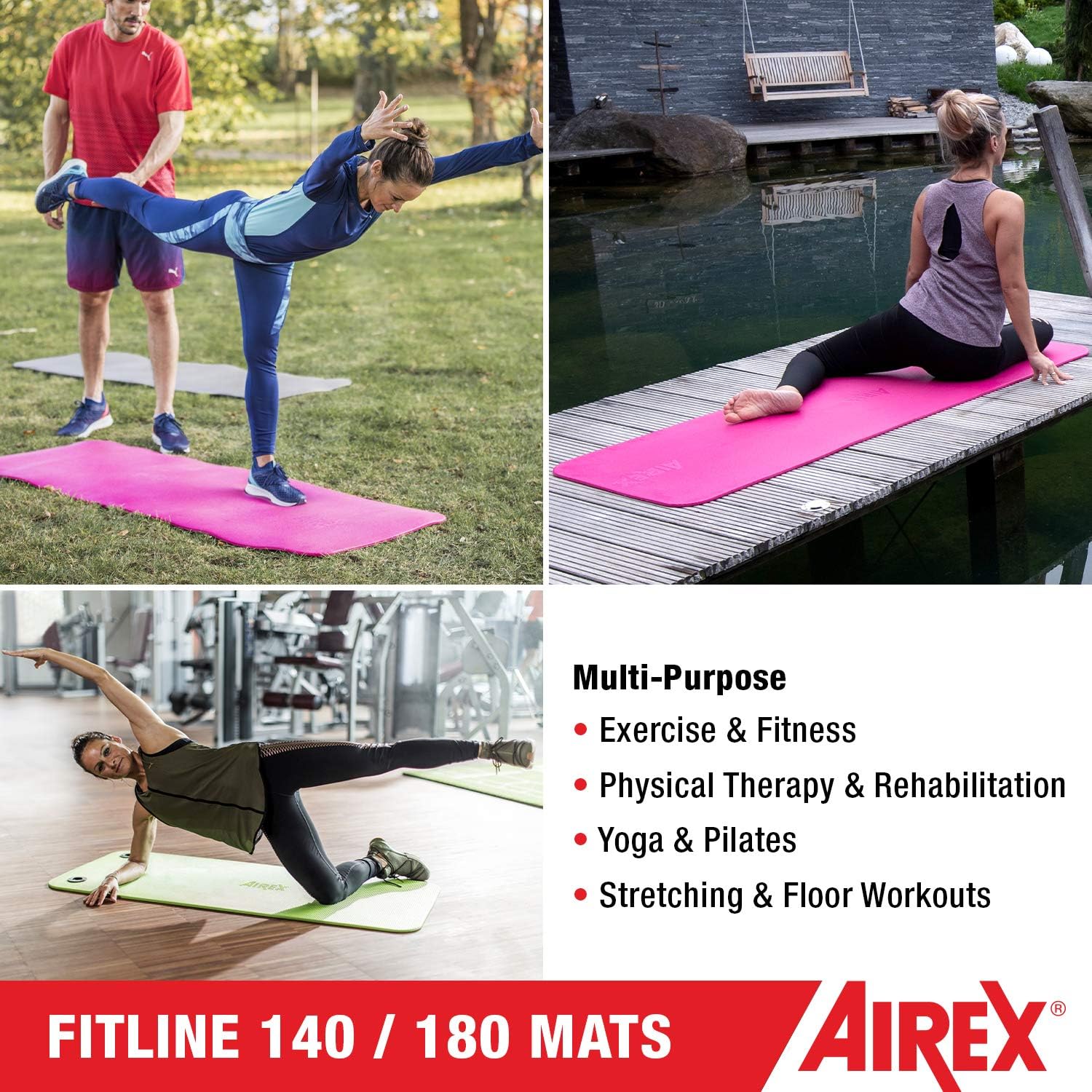 AIREX Fitline Fitness Mat, 180, Charcoal