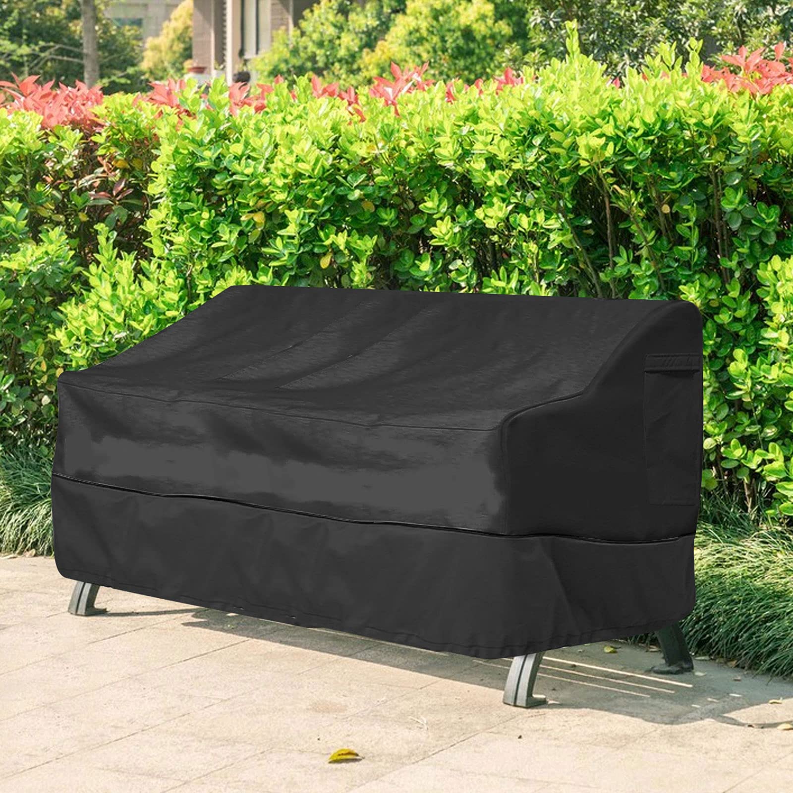 Copertura per Mobili da Giardino, Copertura per Panca Divanetto Tavolino da Giardino Impermeabile Oxford 210D Anti Vento Anti Polvere Copridivano da Giardino (Nero, 193*83*84cm)