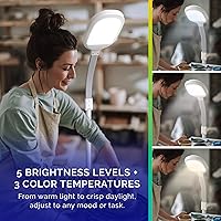 Vista 5 de Verilux VF01AA5, lámpara original con espectro natural y cuello de cisne Easyflex ajustable. Color marfil, 18.00watts