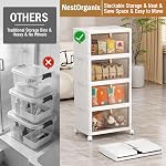 NestOrganix 4 Tier 23QT Plastic Storage Bins with Lid, Storage Containers with Wheels, Folding Storage Box, Stackable Storage Bins, Organizers and Storage for Home,Office 14.56" x 10.62" x 31.49"