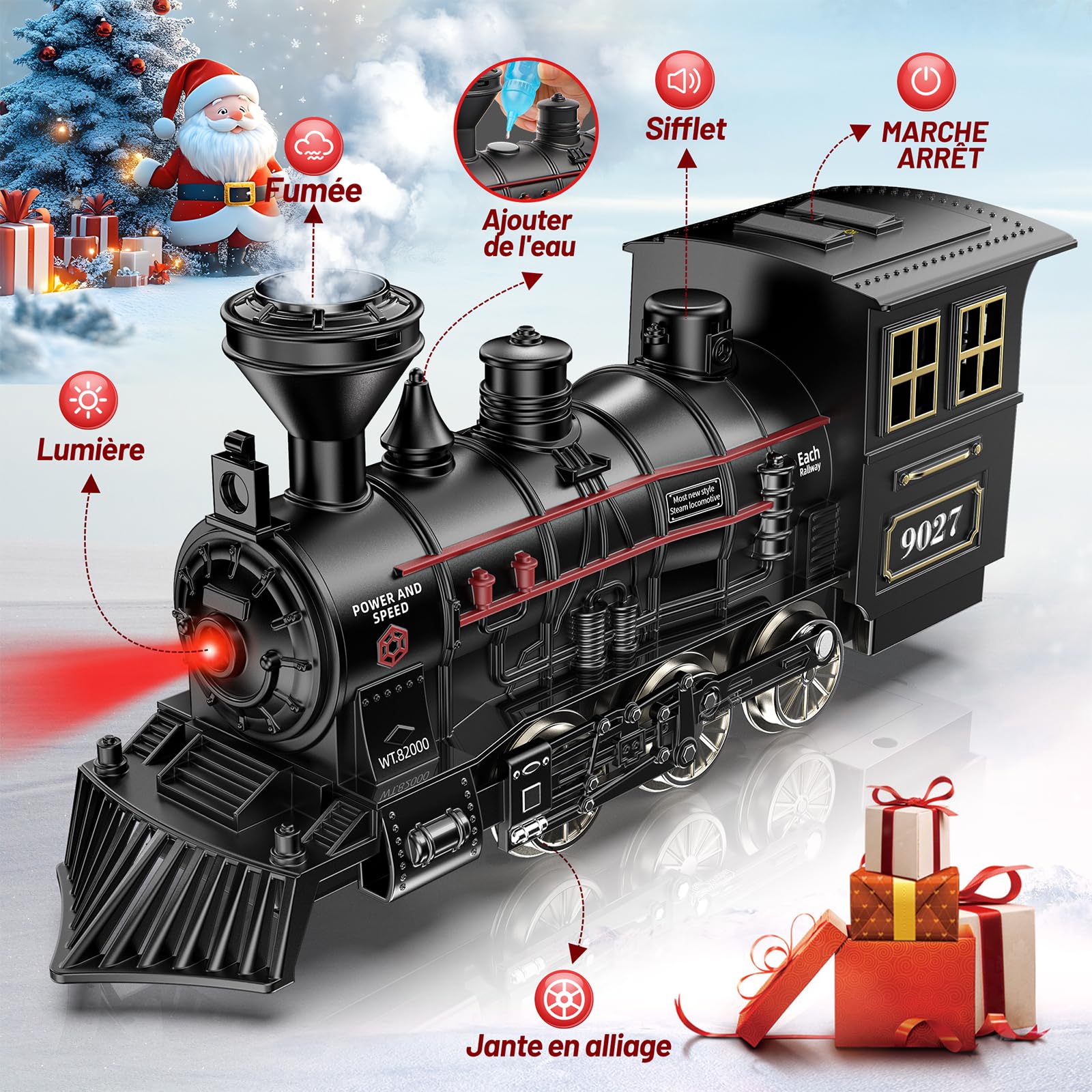 Hot Bee Jouet De Alliage Train Électrique À Vapeur, Rechargeable Train Electrique Enfant, Locomotive à Vapeur avec la Fumée Lumineuse et Le Son, Cadeaux de Noël Anniversaire pour Enfants Adulte