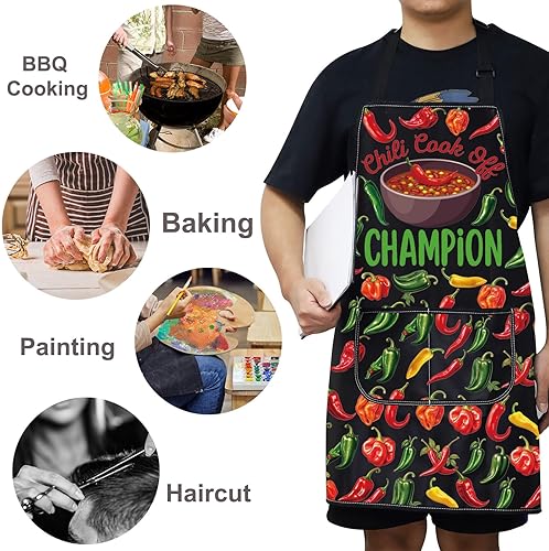 Miniatura 6 de WZMPA Chili Cook Off Champion - Delantal de cocina para chili, regalo de chef, delantales de cocina ajustables para hombres y mujeres