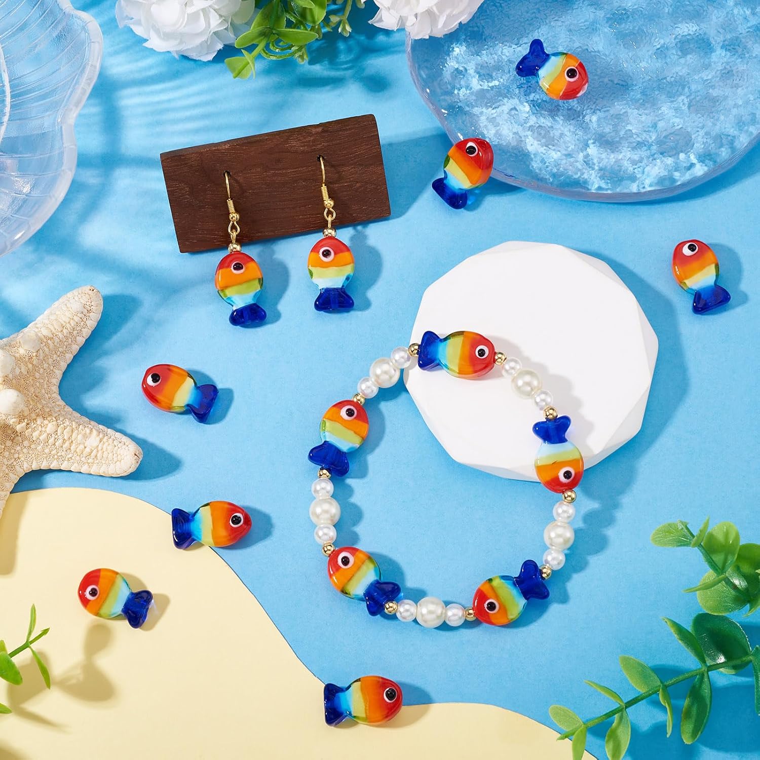 Cheriswelry 12Pcs Fish Beads Handmade Lampwork Glass Beads Colorful Print Fish Loose Spacer Bead 20x13mm for DIY Summer Bracelet Necklace Earring Jewelry Making Ocean Beach Decor - Image 2