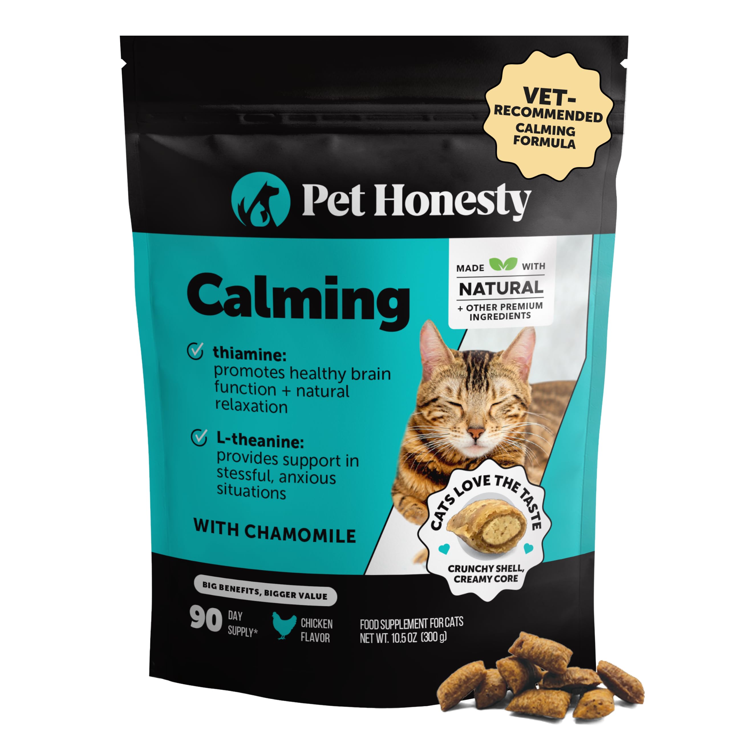 Pet Honesty Vet Backed Cat Calming &amp; Anxiety Relief Chews, Chicken, 900ct