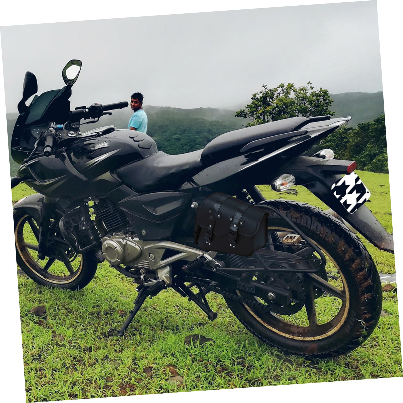 HEMOTON Sacoche Latérale pour Moto à Outils avec Porte-Bouteille Droite, PU Résistant, Fixation à Boucle Rapide, Rangement Voyage Compatible Motos, VTT et Vélos, Usage Quotidien