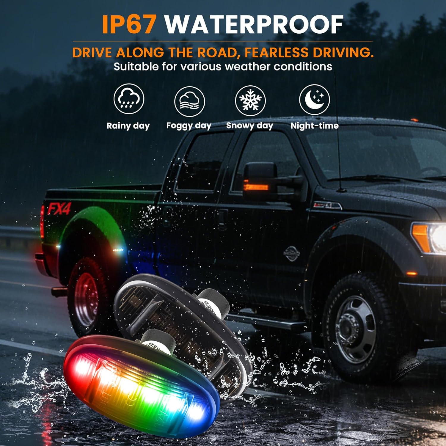 D-Lumina RGB Dually Bed Fender Side Marker Light Compatible for Fo-rd F250 F350 F450 F550 Super Duty 2011-2022 Trucks, Multi-Color Smoked Lens Front & Rear Side Bumper Marker Lamp, Pack of 4