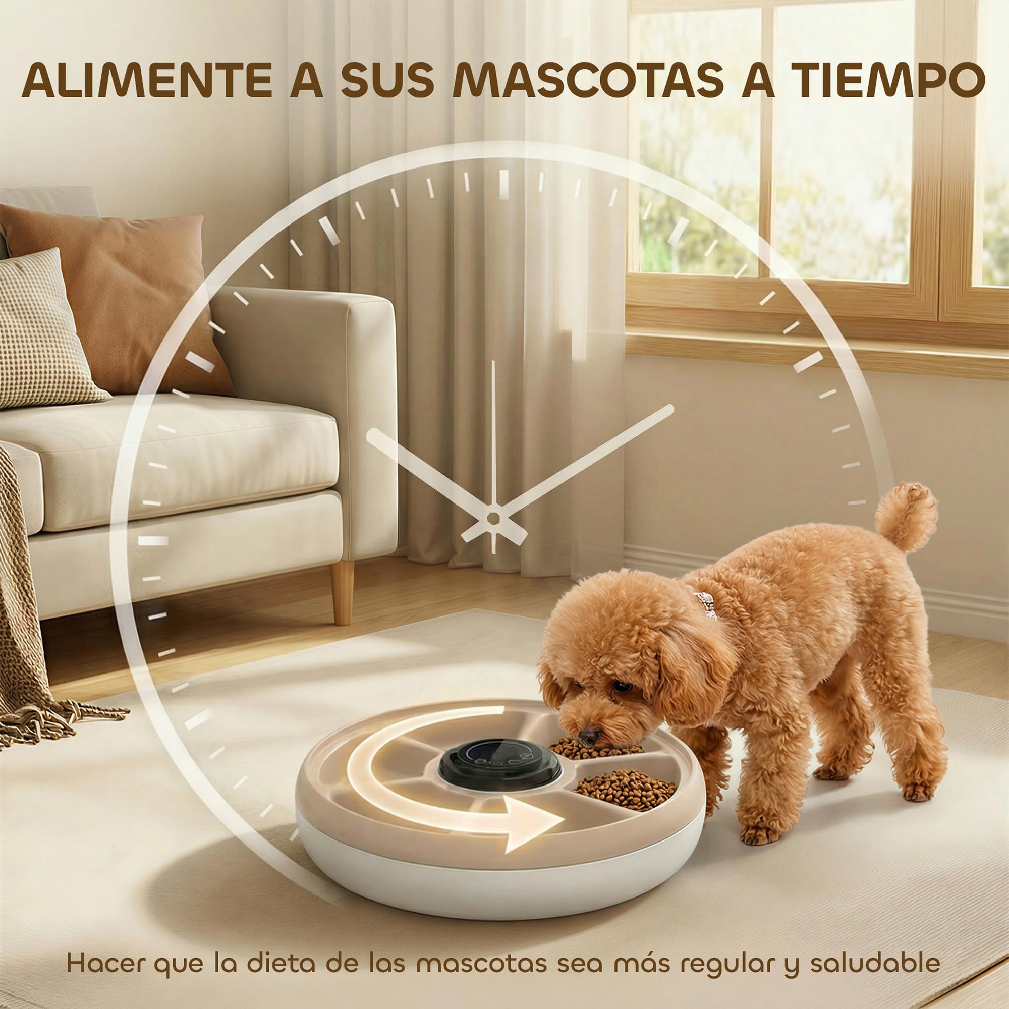PawHut Comedero Automático para Gatos y Perros, Dispensador de Comida para Gatos con Temporizador Programable, Paquete de Hielo, 6 Cuencos, Pantalla LED, Funciona con Baterías, para Secos y Húmedos