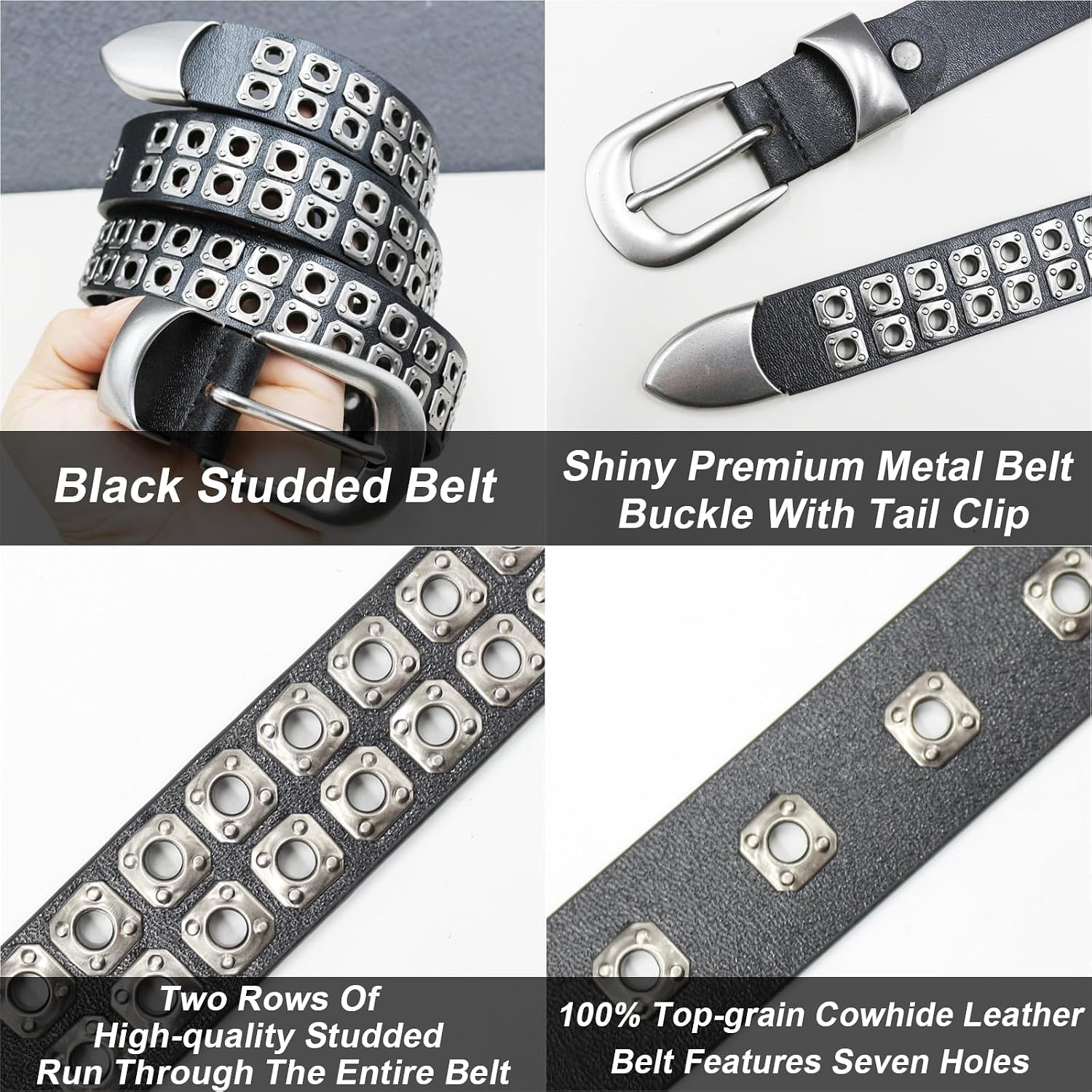 Black Studded Belt Men Women Genuine leather Y2k Goth Punk Belt