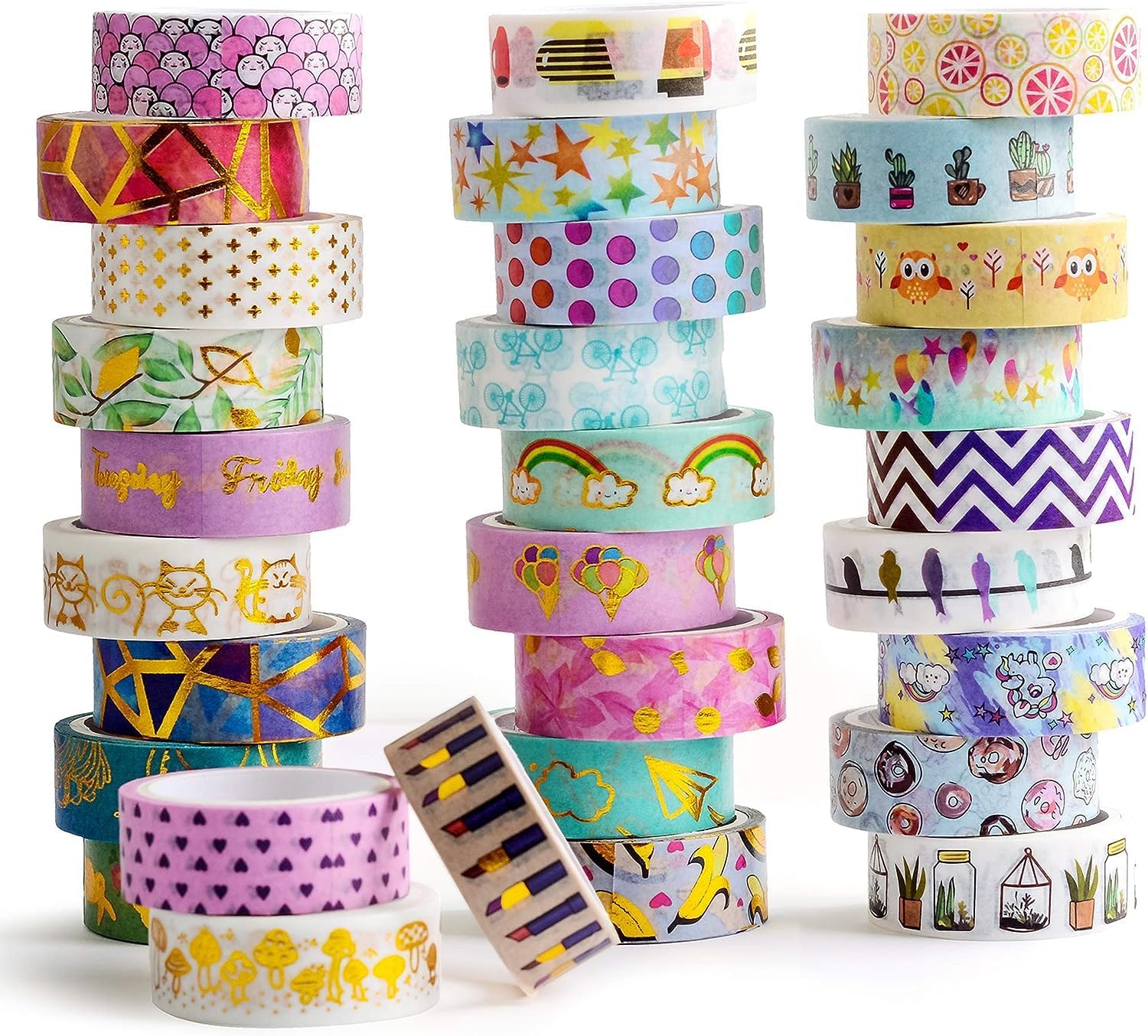 30 Rolls Gold Foil Washi Tape - 15mm Wide Cute Masking Tape for Scrapbook, Bullet Journal, Planner, Arts & Crafts