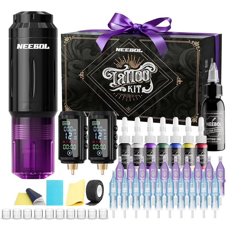 Kit para tatuagem Neebol com máquina sem fio e 2 baterias