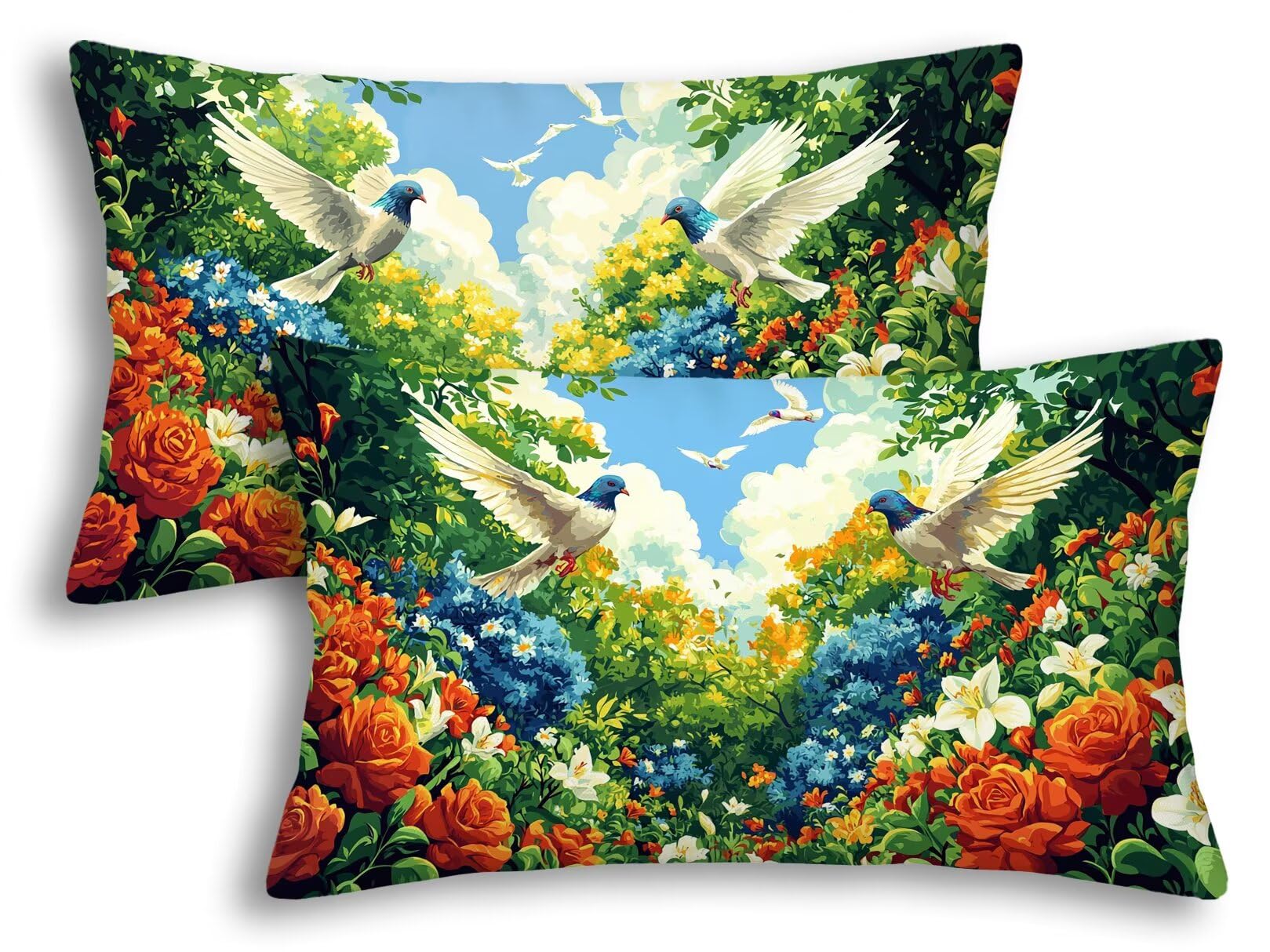 Taie d'oreiller extérieur 50x80cm lin imperméable motif fleur