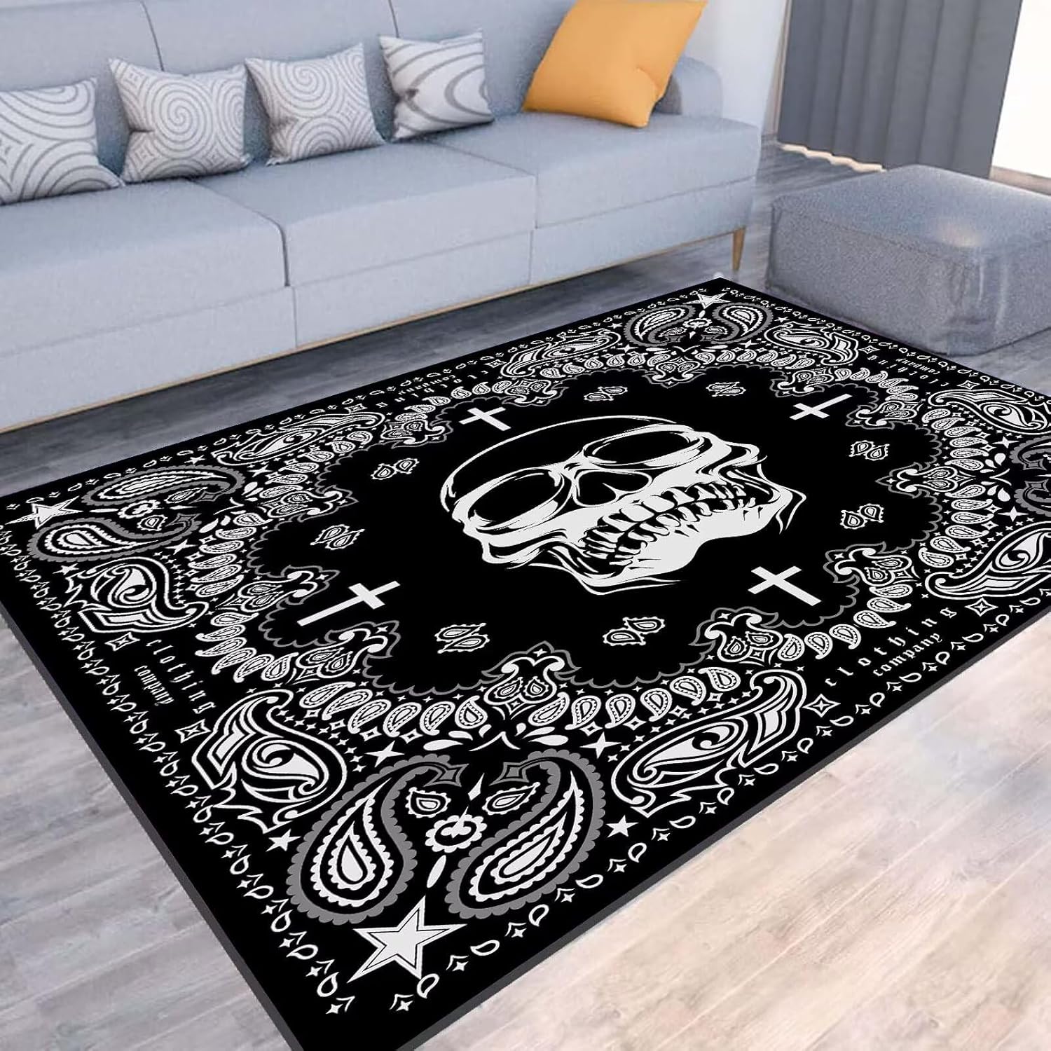 Vintage Black Skull Rug Sugar Skull Area Rug for Bedroom