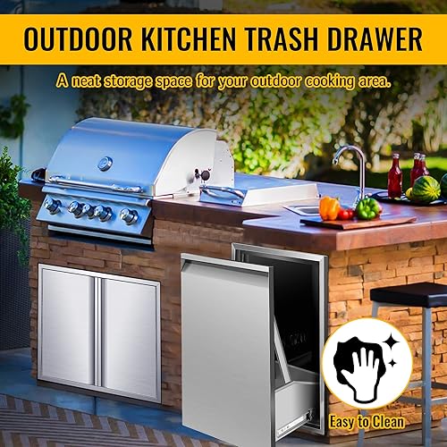 Miniatura 7 de Bandeja extraíble doble integrada para cocina al aire libre, cajón de basura de acero inoxidable, dos cubos de basura para estación de parrilla de