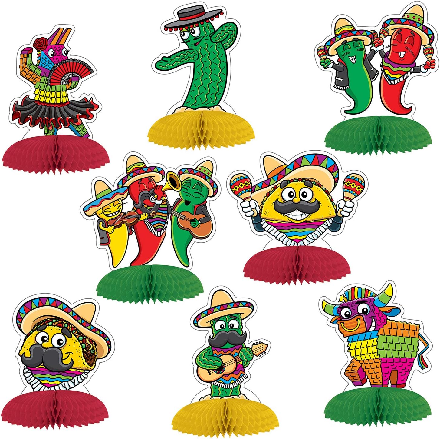 Beistle Mexican Party Decorations Cinco De Mayo, Assorted Fiesta Mini Centerpieces with Tissue Base 4 Inch to 4.5 Inch, Pack of 96