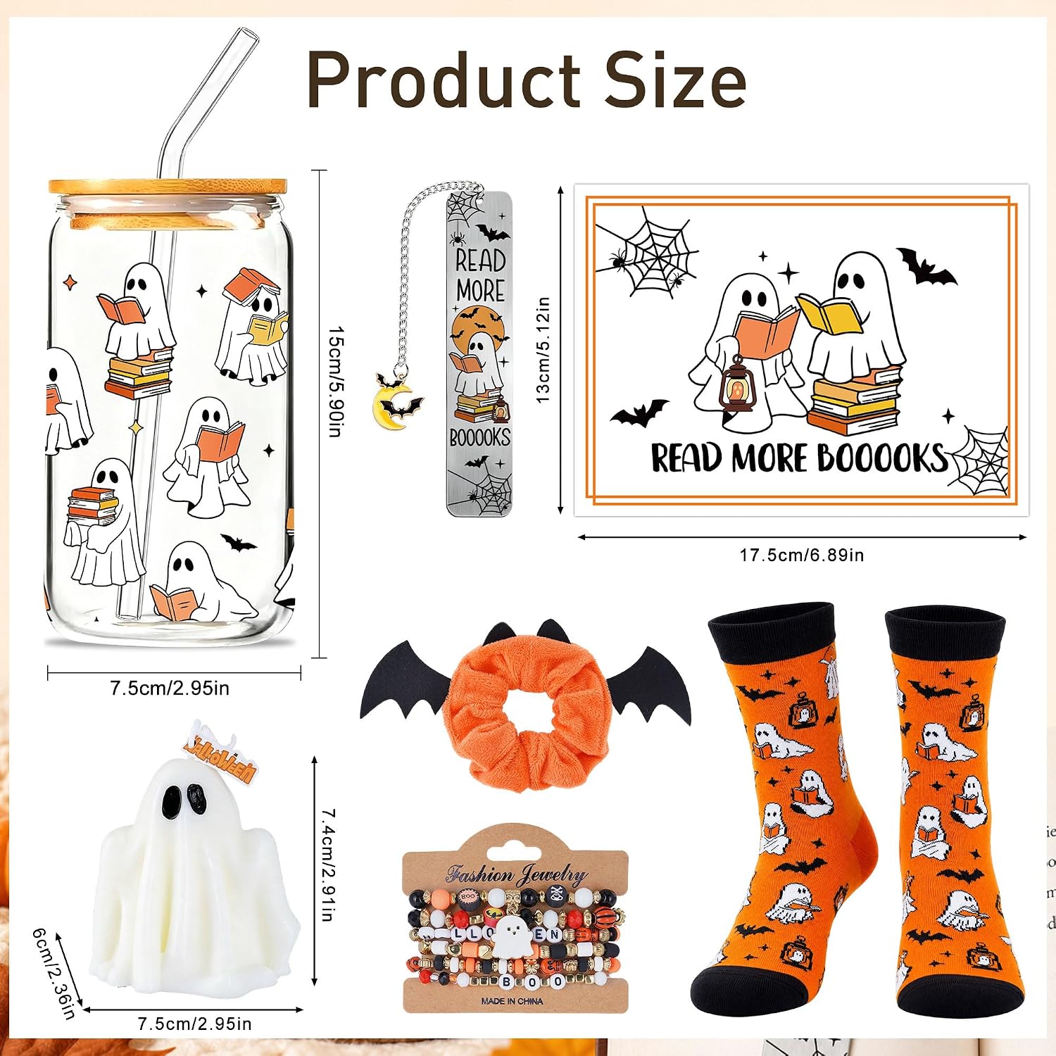 Boo Basket Halloween Gifts, 7 Pcs Ghost Reading Gift Set for Women