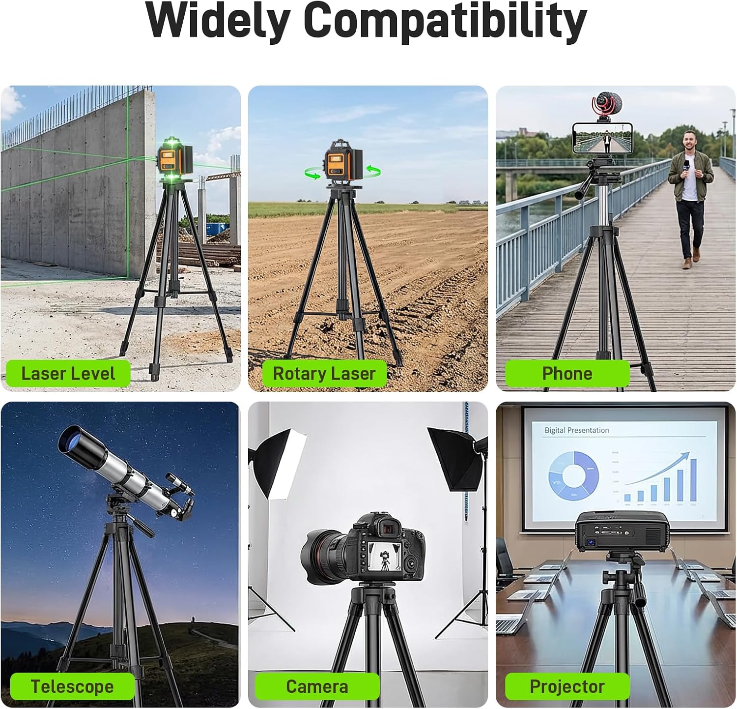 AIXZ Laser Level Tripod, 22.4-59 inch Height Adjustment with Integrated Level Bubble Lightweight Laser Scanner Stand, Retractable Legs Aluminum Tripod for Stable Measurement