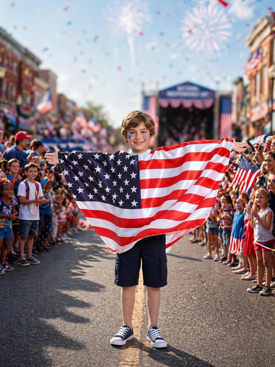 BAKUGOU America Flag Costume Kids Wearable US Flag Cape Outfits Patriotic USA Flag Cape