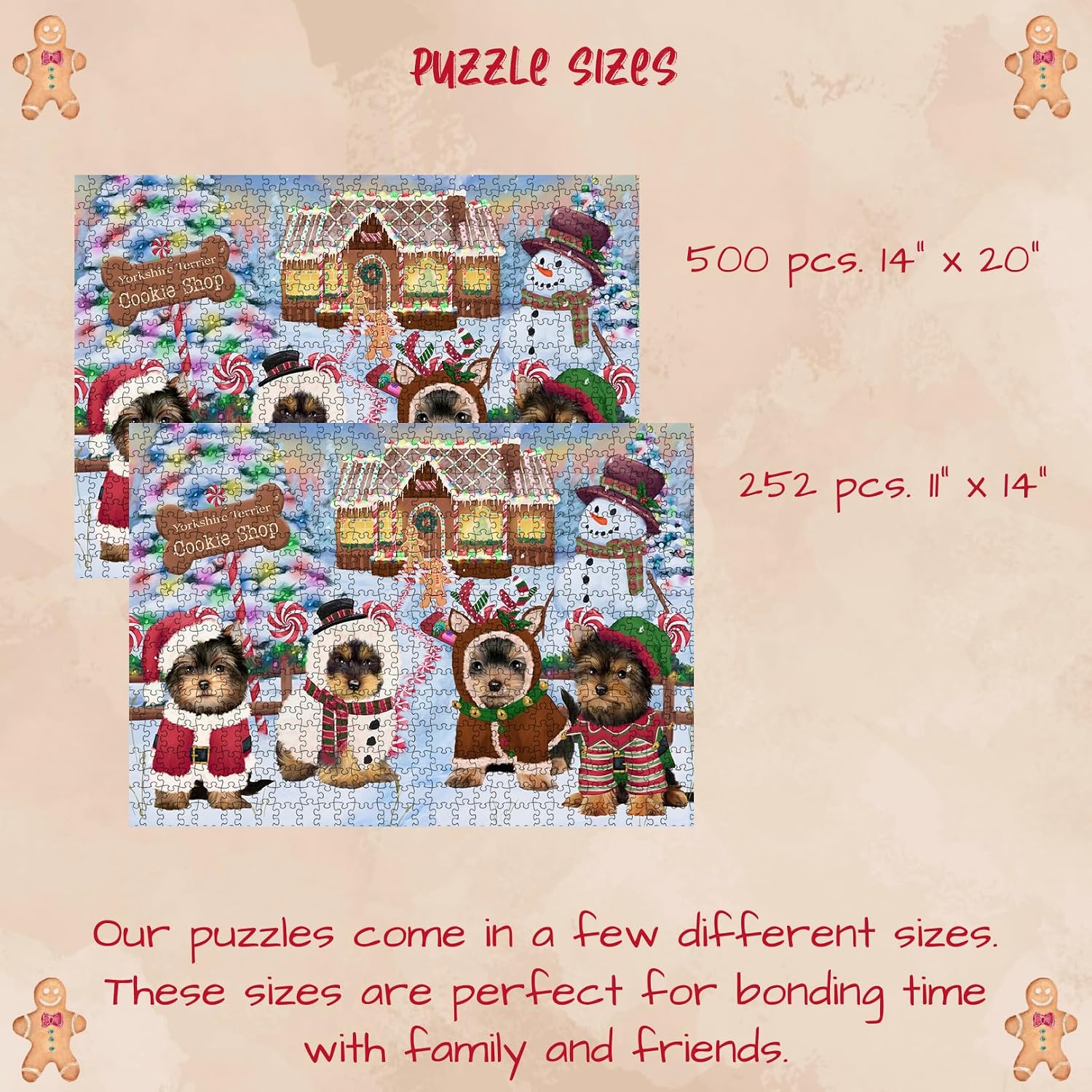 Christmas Gingerbread Cookie Shop Yorkshire Terrier Dogs Jigsaw Puzzle for Adults - Animal Printed Interlocking Puzzle Game Artwork - Gift for Dog Lover's - 1000 Pcs 29.5"x19.7"