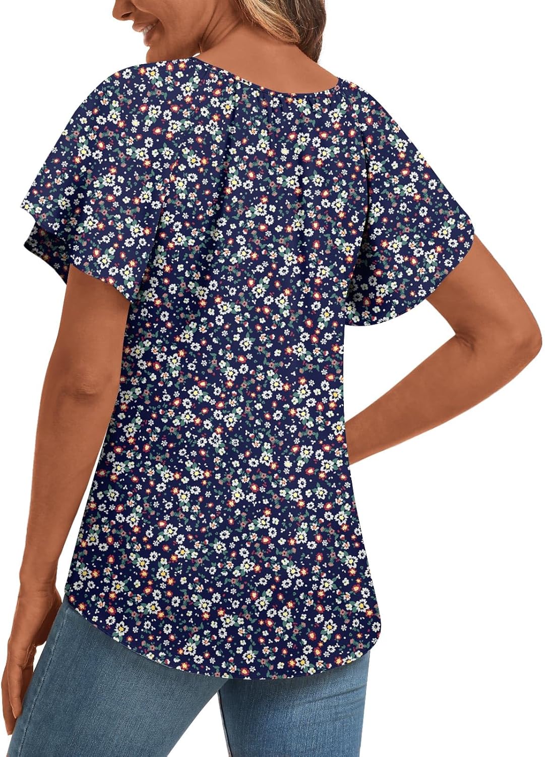 Anydoll Womens Summer Blouse 2026 Boho Short Sleeve Tops V Neck Casual Dressy Chiffon Shirts - Image 3