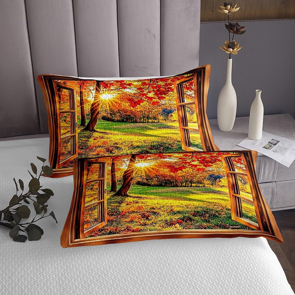 Erosebridal Autumn Harvest Bedspread Queen Fall Pumpkin Flower Quilt Set Happy Thanksgiving Day Coverlet Set for Kids Adults,Farm Maple Leaf Sunflower Bedding Quilted