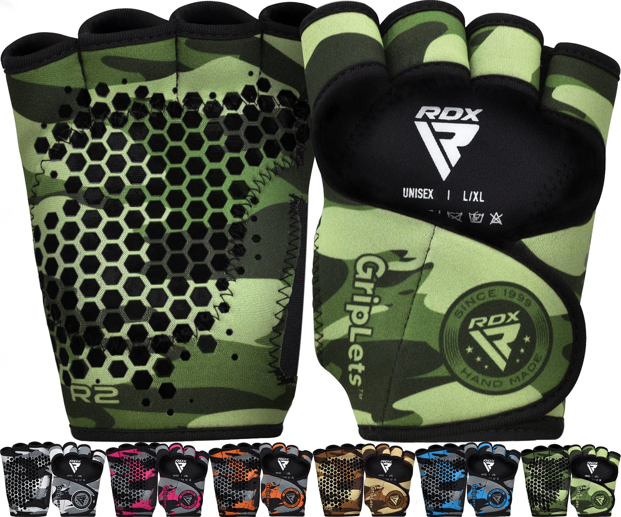 RDX Weight Lifting Gloves Grips, Gym Fitness Workout, Anti Slip Ventilated Open Back Gripper, Strength Training HIIT Exercise Deadlift, Men Women Cycling Rowing Climbing Hanging Pull Ups Gymnastics