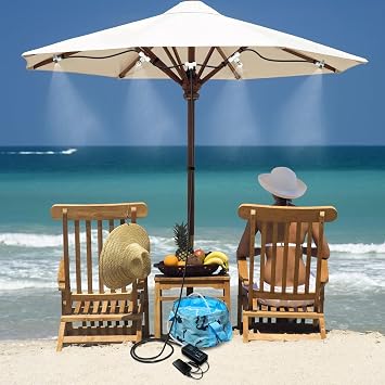 HAOWIN Portable Misting System with Rechargeable Water Pump, Foldable Bucket & Triangle Bag, DIY Mobile Misters for Outside Patio, Tent, Canopy, Golf Cart, Boat, Bike, Motorcycle, Camping, Hiking