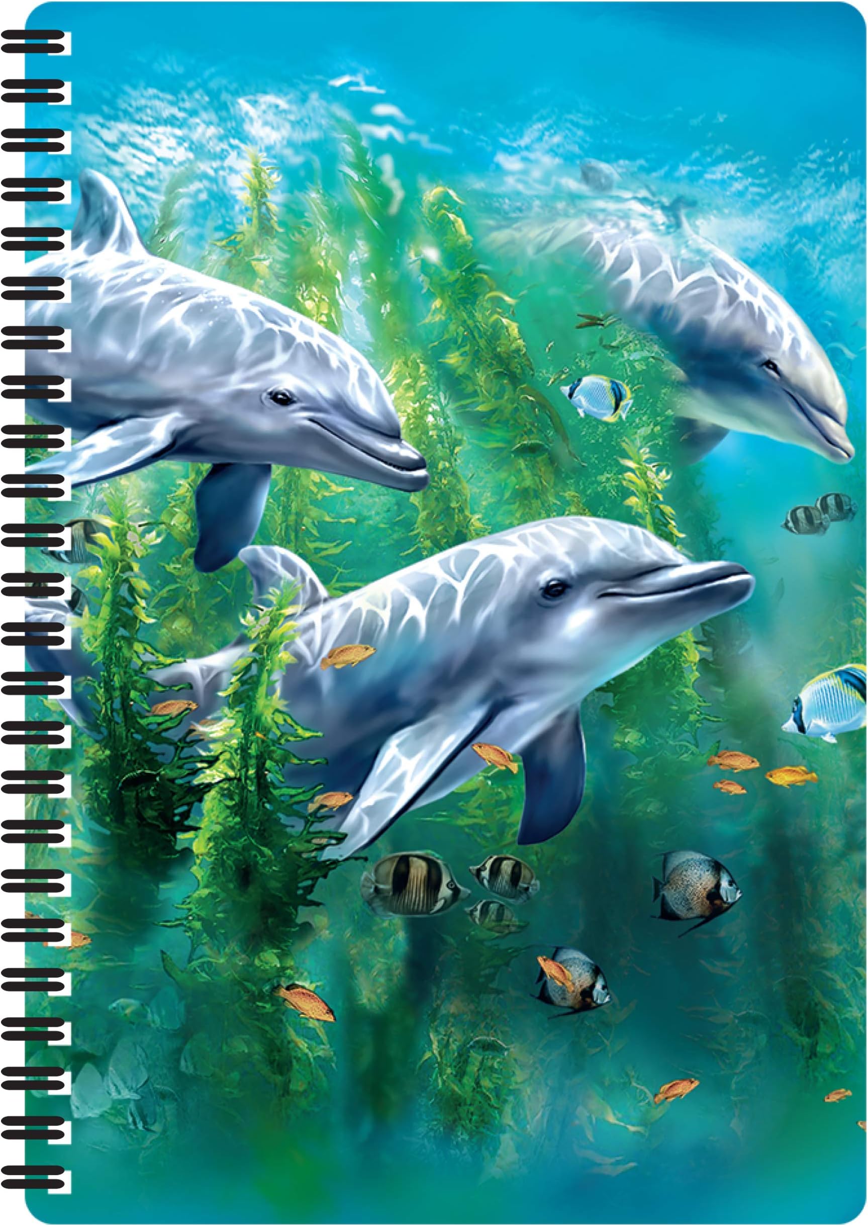 3D LiveLife A5 Notebook - Dolphin Kelp Bed from Deluxebase. Spiral Bound Lined Notebook with 80 Recycled Pages, 3D Dolphin Art Notebooks for Work, Gifts and School Supplies, (21 x 14.5 cm).