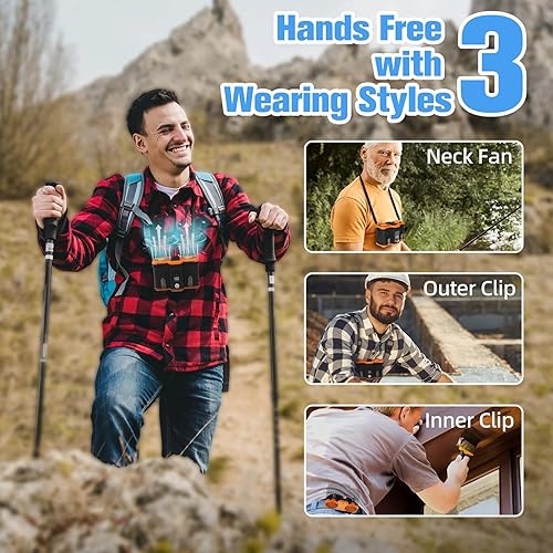 Miniatura 8 de Ventilador de cintura portátil de 12000 mAh, 6 en 1 recargable con clip para cinturón con linterna y banco de energía desmontable, ventiladores de