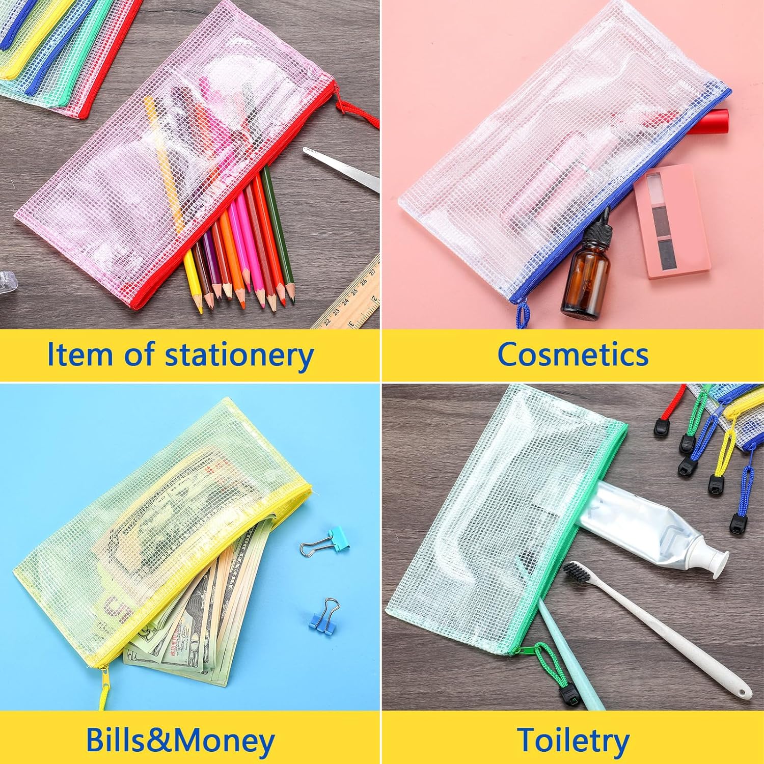 Zhehao 200 Pieces A6 Mesh Zipper Pouch Bulk Mesh Bags with Zipper Waterproof Small Pencil Pouches for School Office Supplies Organization 9.4 x 4.5 Inches(Mixed Colors) - Image 3