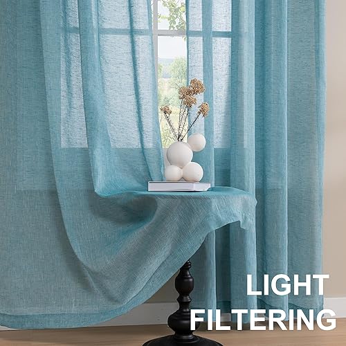 Miniatura 4 de Turquoize cortinas semitransparentes con ojales para cortinero, paneles de cortina de lino natural mezclado, cortinas transparentes para dormitorio