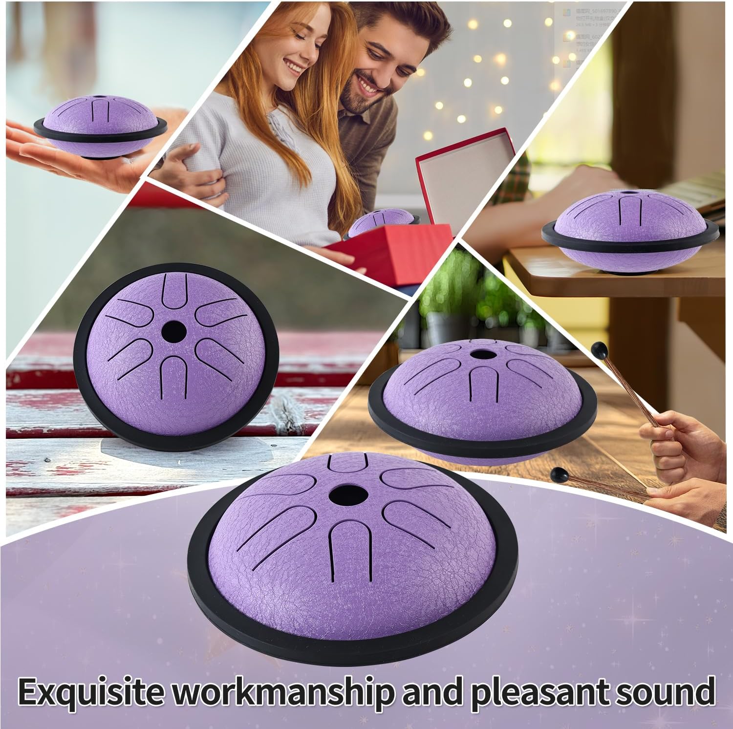 Yahpetes Steel Tongue Drum Musical Percussion Instrument Metal Rain Drum for Outside 5.5 Inch 6 Notes C-Key for Meditation Yoga Education Percussion with Bag, Music Book, Mallets (Purple)