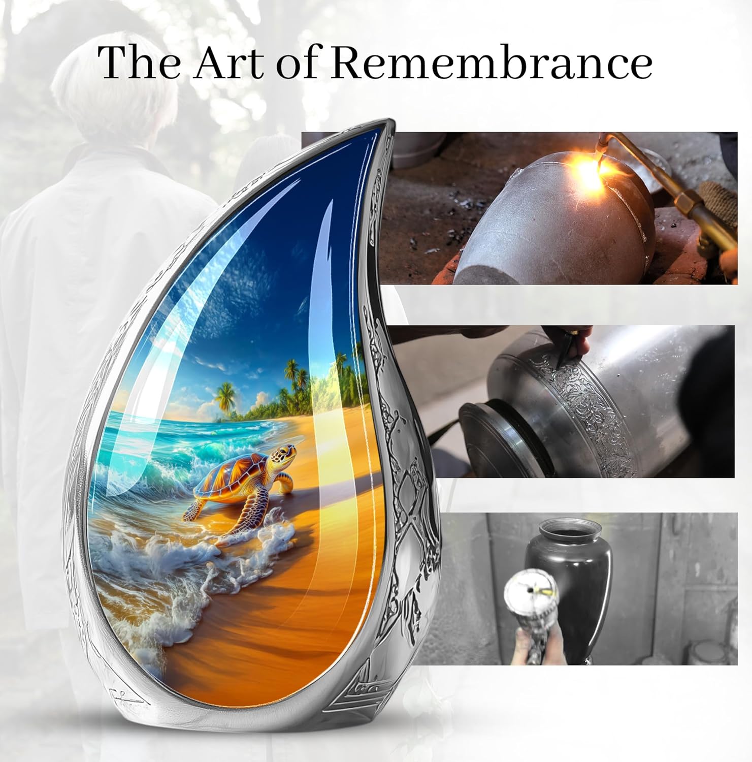 Teardrop Turtle Beach Urn for Human Ashes - Memorial Urns for Human Ashes - Ocean Turtle Urns for Adult Male and Female - Large Decorative Urn for Handmade 10inch