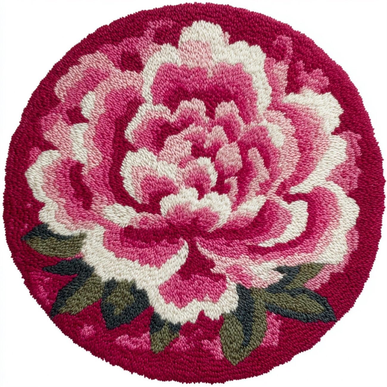 Kitquiver Latch Hook Carpet Kits Pink Peony 80x80cm