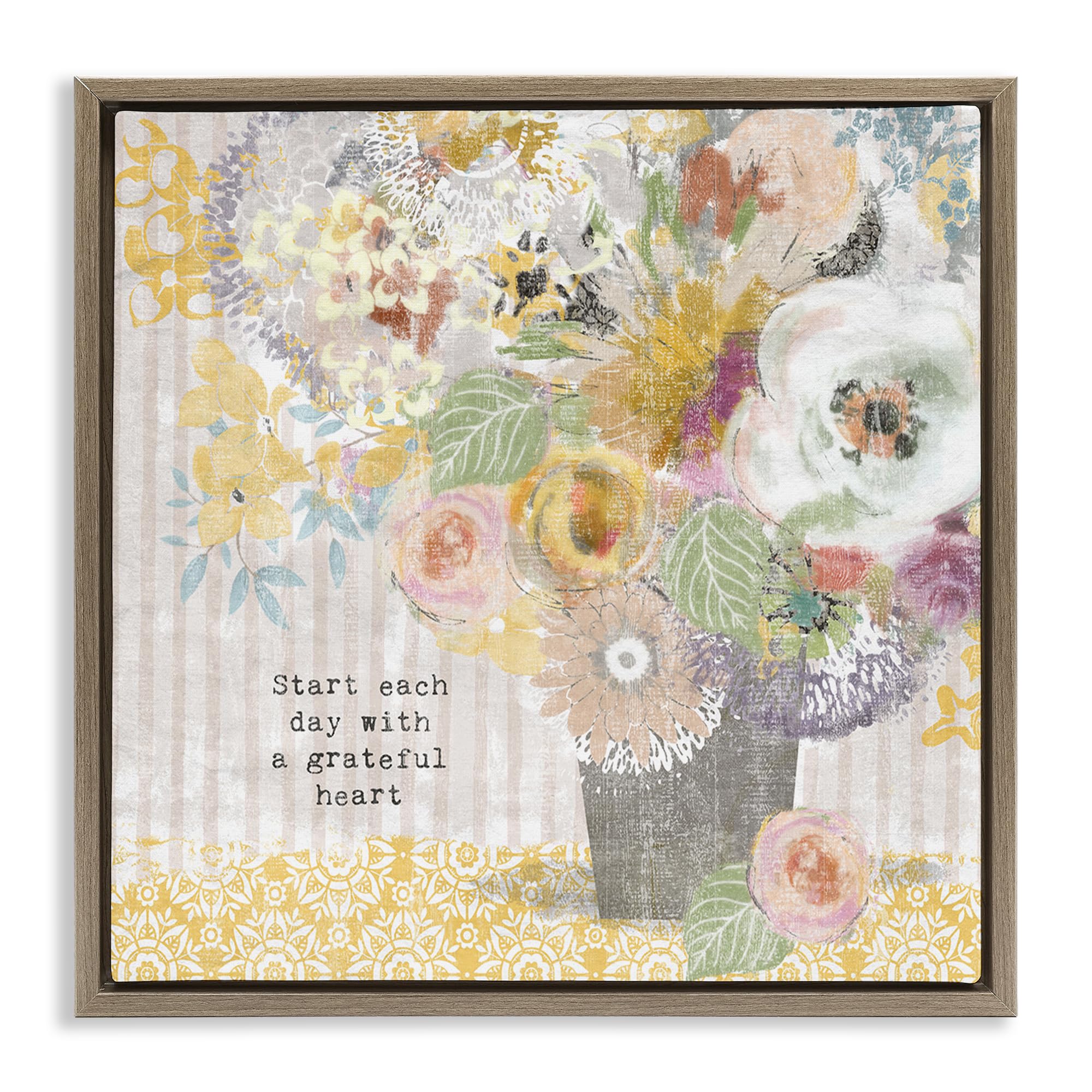 Stupell Industries Montalcino Elm (Textured) 'Floral Inspirations Grateful Heart'| Floating Frame Canvas Art