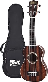 VOLT by Voggenreiter Ukulele, Größe: Soprano, laminierte Decke Mahagoni, Griffbrett: Palisander, edle Hochglanzlackierung, auffallenden Zebrano-Maserung, Länge: ca. 530 mm, inkl. gefütterte Tasche
