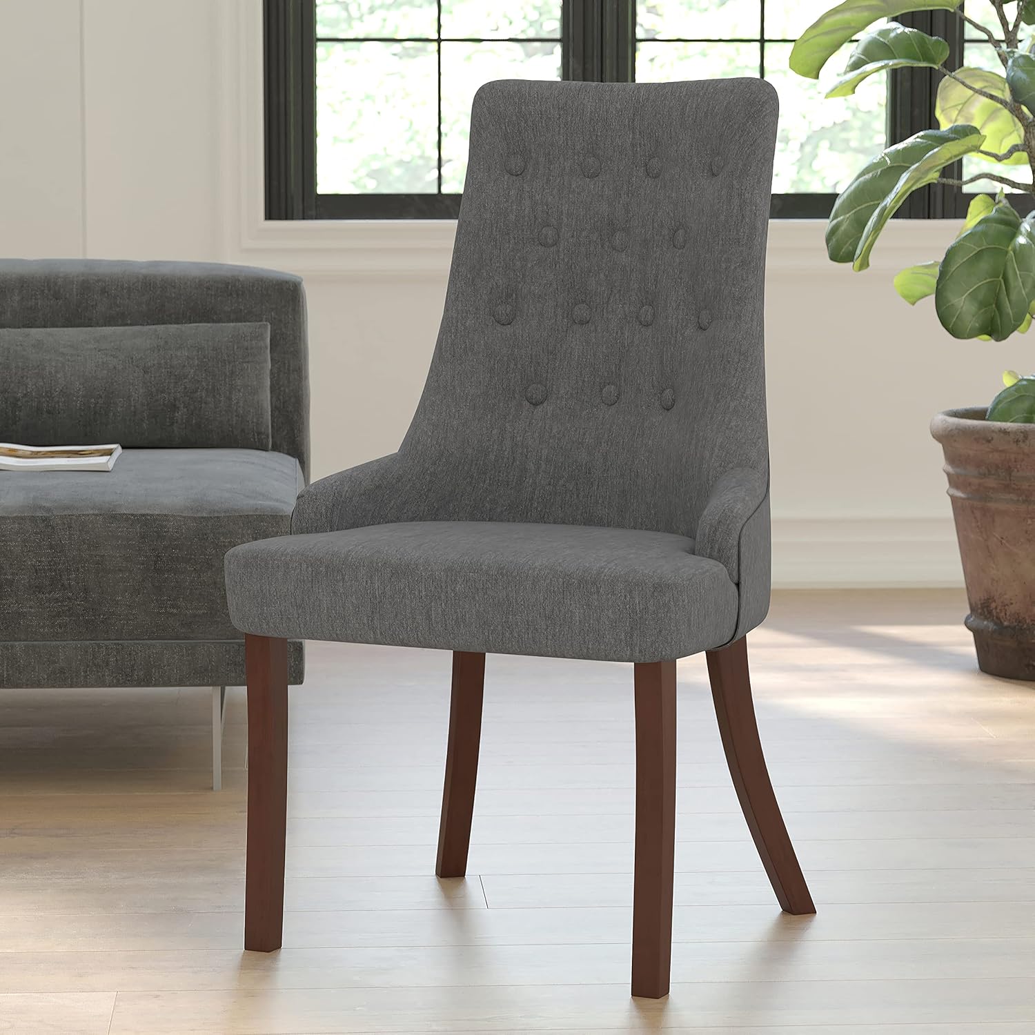 Flash Furniture HERCULES Paddington Series Grey Fabric Tufted Chair