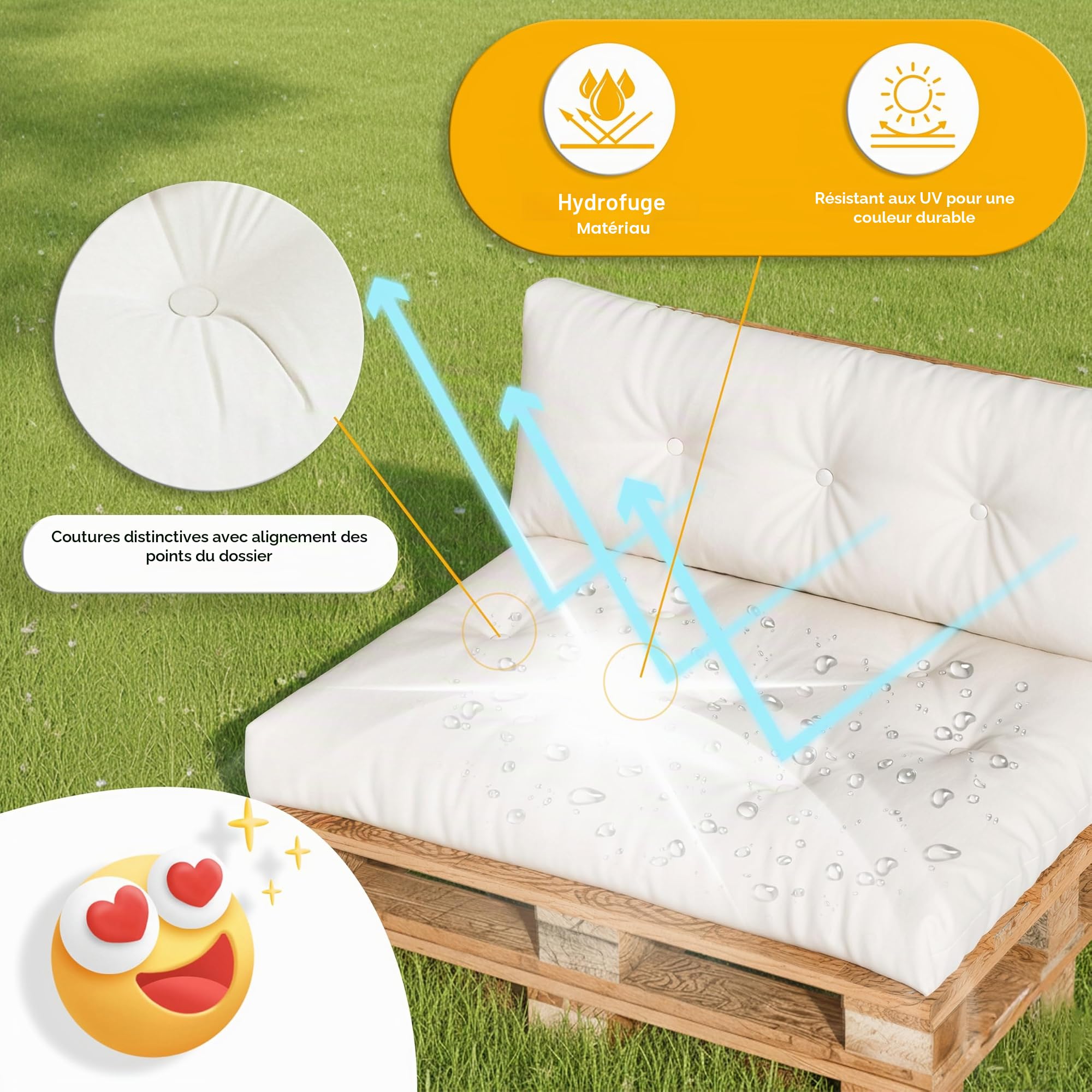 Coussin d’Assise 120x60 cm – Coussin Palette pour extérieur et intérieur, épais et matelassé, Coussin Confortable pour canapé de Jardin, terrasse, Balcon, Lounge et mobilier de Jardin