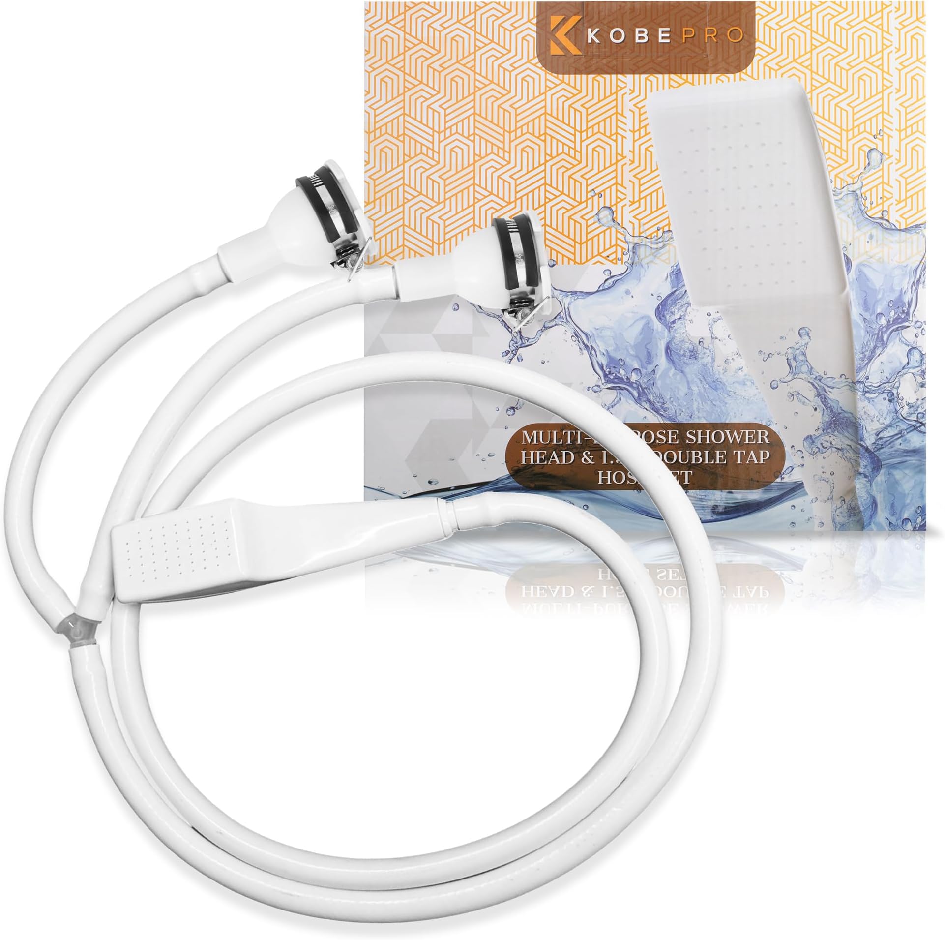Kobe Professional Double Tap Shower Attachment for Bath/Extra Long Shower Head and Hose Set for Bath Taps - Secure Fit Clamp Included - Perfect Portable Shower/Portable Dog Shower - 1.5m Hose