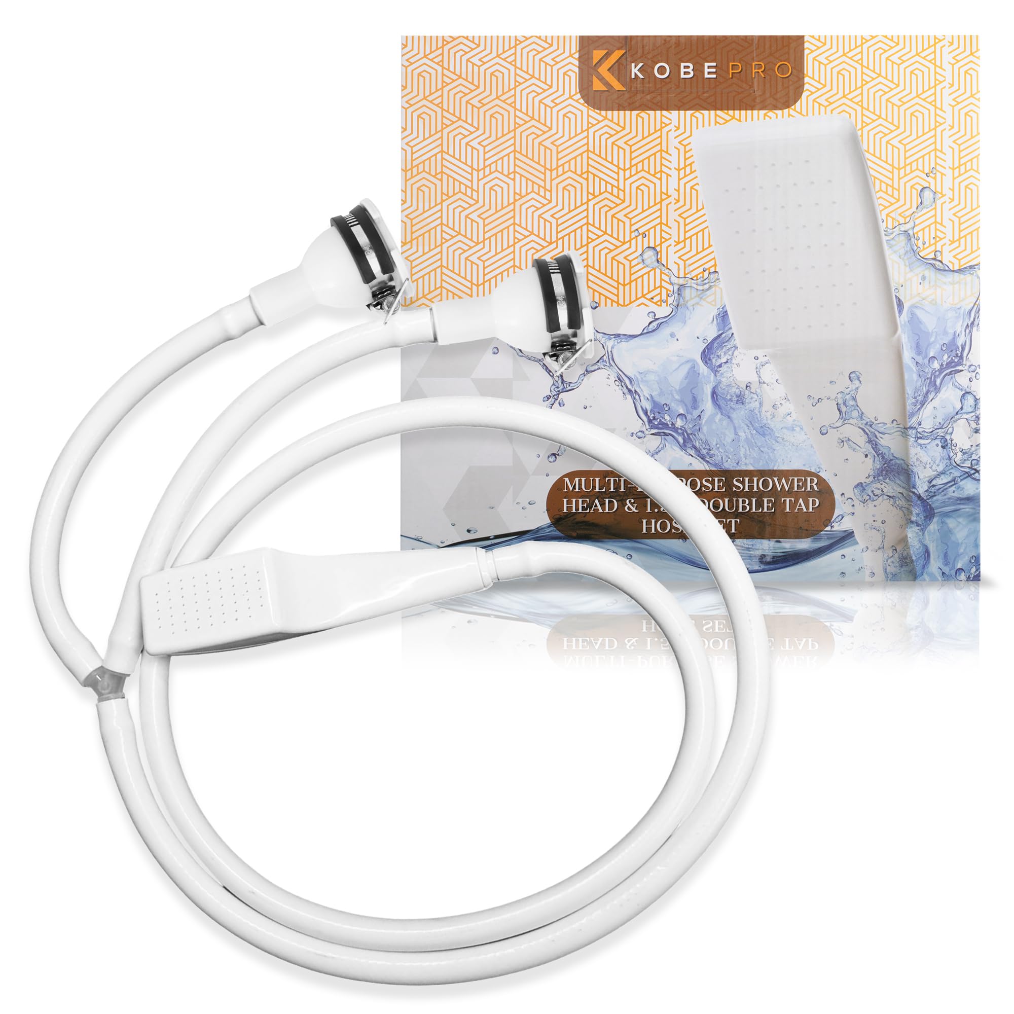 – Kobe Professional Double Tap Shower Attachment for Bath/Extra Long Shower Head and Hose Set for Bath Taps - Secure Fit Clamp Included - Perfect Portable Shower/Portable Dog Shower - 1.5m Hose